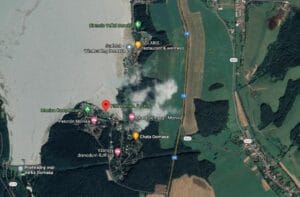 Google mapa zobrazujúca miesto požiaru na Domaši.